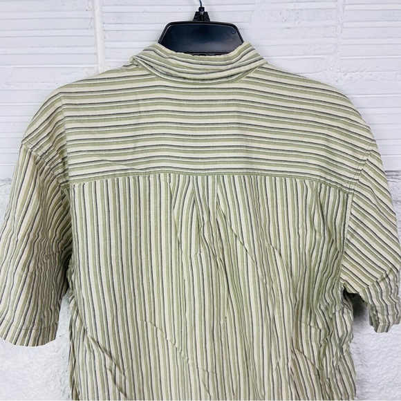 Falls Creek vintage Beige & green Striped cotton Button-Down short sleeve Shirt - Picture 11 of 13